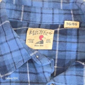 Red Head‎ Brand Co Mens Flannel Shirt Blue Plaid Button Up Long Sleeve